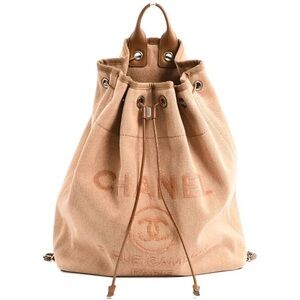 Chanel Beige Canvas Drawstring Backpack